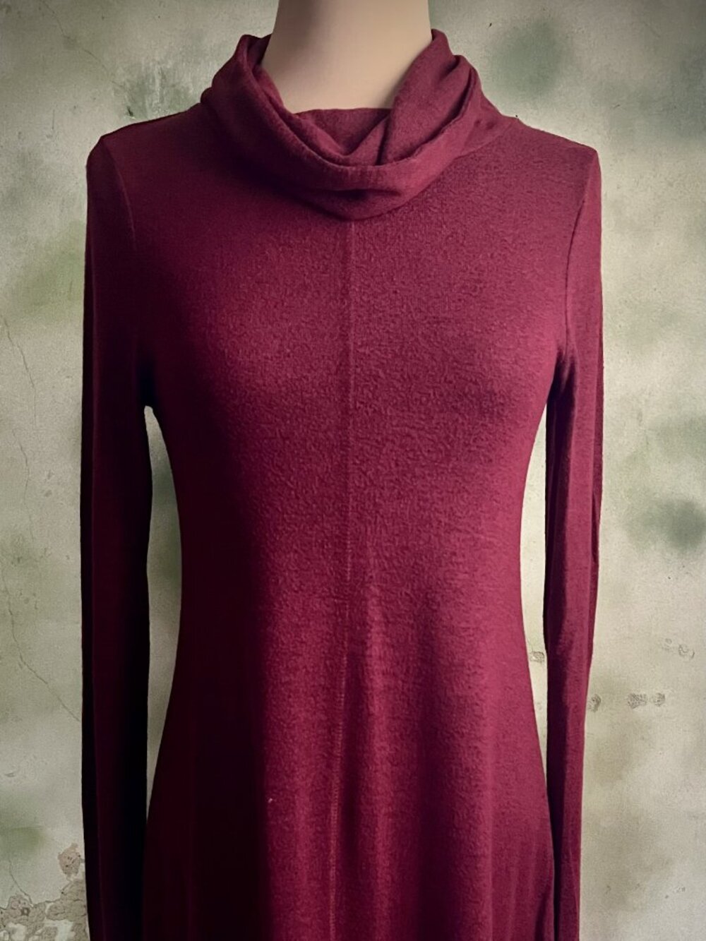 Cupio Burgundy Cowl Neck Sweater Dress | Long Sleeve A-Line | Size S